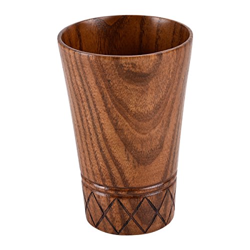Taza de madera maciza natural, hecha a mano, estilo nórdico, taza de madera portátil para exteriores, taza de café, taza de camping, taza de té, taza de madera creativa cortada a mano, 300 ml