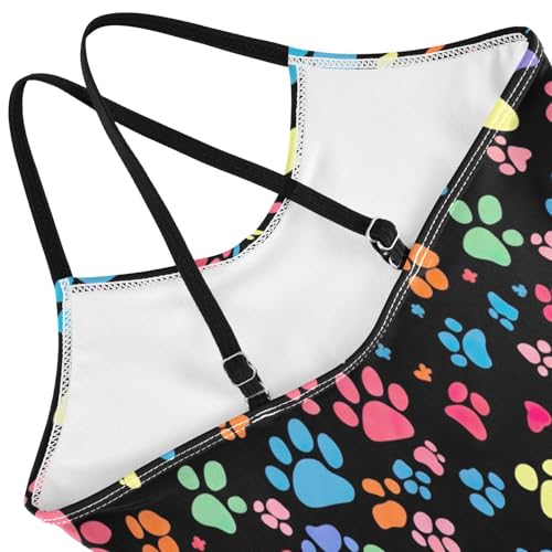 Colorful Cute Paw Prints Girl Swimsuit One Piece, Summer Beach Bathing Suits Girls, 3-104