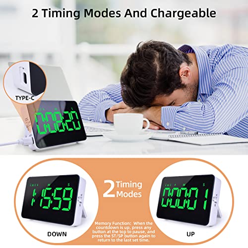 Kitchen Timer, XREXS Rechargeable Timers for Cooking Adjustable Brightness & Volume, Large LED Display - Image 3