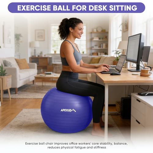 Image of APEXUP Yoga Ball, 660 lbs Anti-Burst Exercise Ball with Pump, 5 Sizes | Anti-Burst, Anti-Slip, SGS Certified, Strengthens Core, Improves Balance & Posture, Boosts Flexibility & Stability