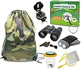 edola Outdoor Exploration Set, Kids Adventure Pack, Bug Kit with Binoculars, Flashlight, Compass, Magnifying Glass, Butterfly Net, Outdoor Toys Gift for Boys Girls Aged 3-12 Year Old