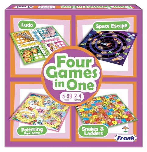 Image of Frank Four Games in One | Classic Board Game Set for Kids Ages 5 & Up | Family Games for Boys & Girls | Includes Snake & Ladder, Ludo and More | Fun Indoor Game for Adults & Kids | Gift Option