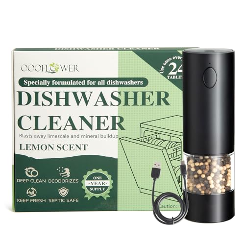 OOOFLOWER 24PCS Dishwasher Cleaner and Deodorizer Tablets with Electric Pepper