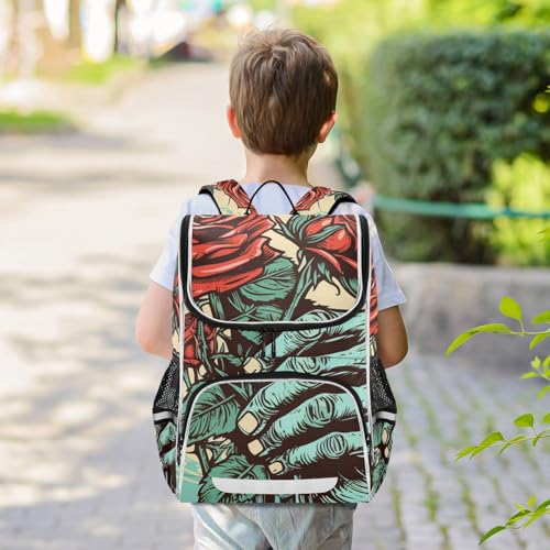 Mochila escolar cómoda bolso portátil infantil con seguridad reflectante de rosas 7