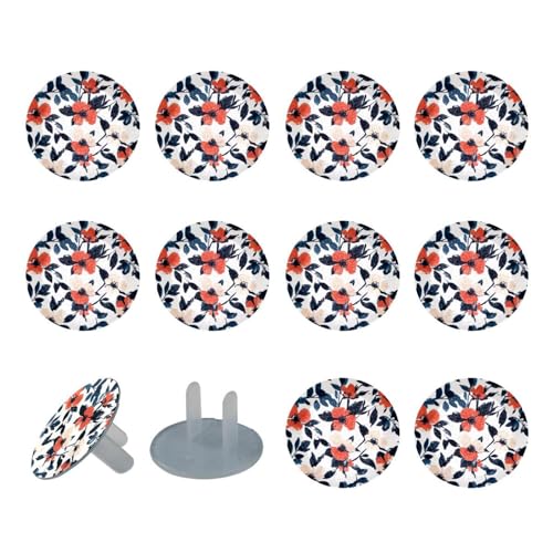 12 Pack Childproof Outlet Covers Watercolor Flower Safety Socket Protection Caps for 2-Prong Power Wall Plates