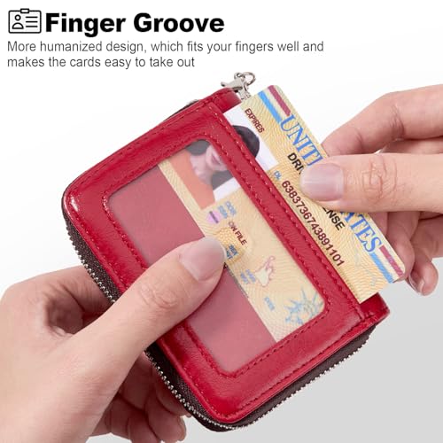 Image of Mayski Credit Card Holder, Zipper Credit Card Wallet for Women, Small Accordion Card Cases Holder, KeyChain Wallet, Business Card Holder, Dark Red