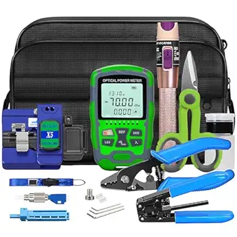 Fiber Optic Termination tool Kit FTTH Cable cold welding tool set With X5 blue Optical Fiber Cleaver And 30mw visual fault locator with FC-LC adapter -70~+10dbm M7 3 in 1 Optical power meter with RJ45