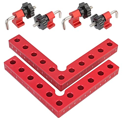 FTtool コーナークランプ 120x120mm 2個セット アルミ合金製 両目盛りmm/インチ L型 直角定規 木工 DIY 家具製作 枠組 固定 溶接 陽極酸化処理 レッド
