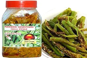 Sun Grow Organics Marwari Rajasthani Athana Green Chilli Pickle || Without Oil Pickle || - 1kg | 100% Fresh Achar with Homemade Taste & Pure Natural Healthy Ingredients