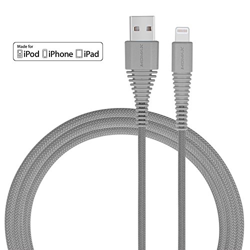 Buy 1 get 1 4ft Lightning to USB Cable, MOMAX MFI Certified Tough Nylon Lightning Charging Cable Compatible with iPhone 12/12 Pro/12 Pro Max/11/11 Pro/X/XS/8 Plus/iPad/Airpods - Grey