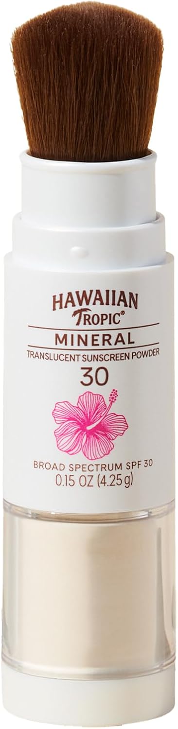 Hawaiian Tropic Mineral Powder Sunscreen Brush SPF 30 | Beach Essentials, Zinc Oxide Mineral Sunscreen Powder SPF, Face Sunblock Travel Size, Brush On Sun Screen Protector for Face and Body, 0.15oz