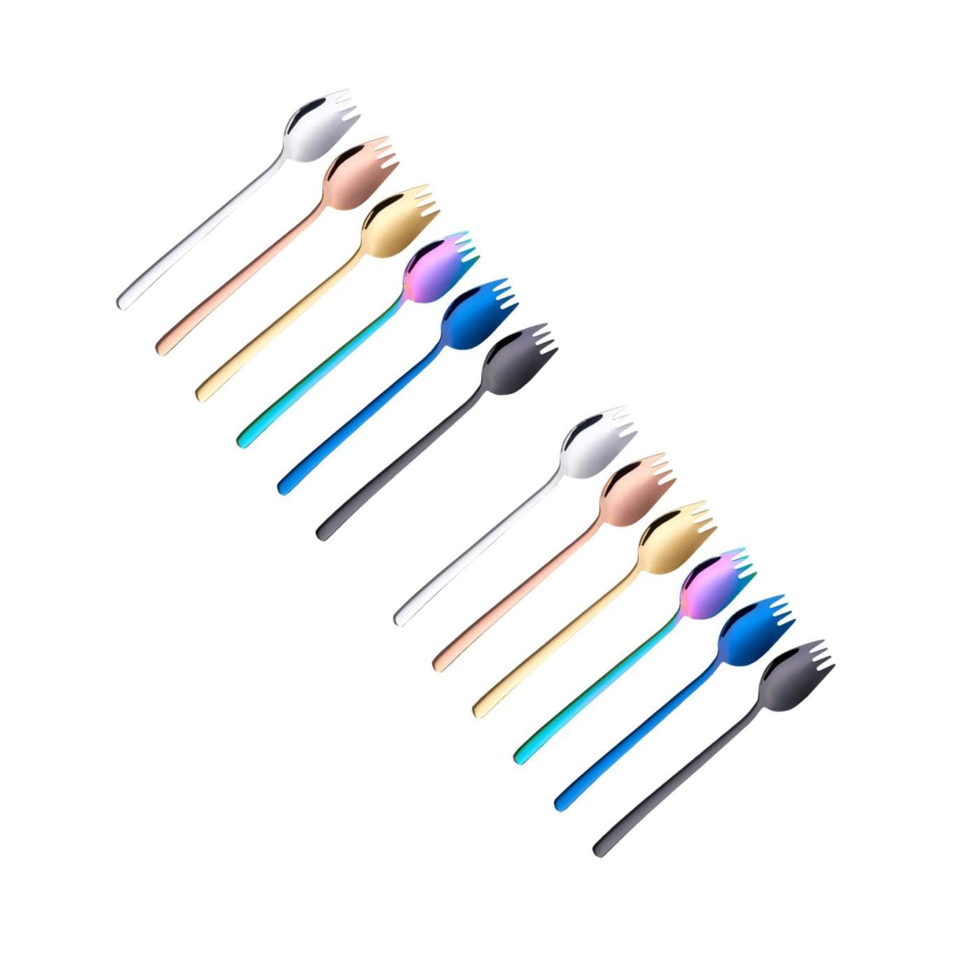 TOYANDONA 2 Set Stoviglie Forchetta E Cucchiaio Forks Cucchiaio Forchetta Doppio Uso Cucchiai Da Insalata in Acciaio Inossidabile Cucchiai Di Insalata Acciaio Inossidabile 304 6 Pezzi*2