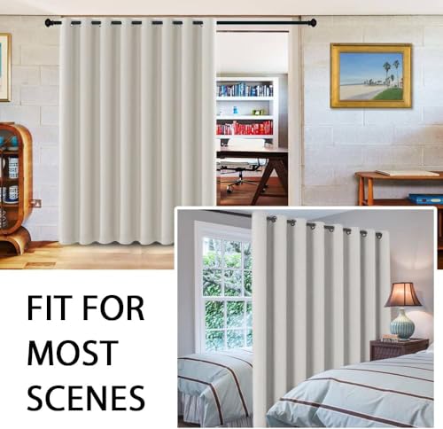 Image of H.VERSAILTEX Blackout Curtains for Sliding Glass Door Room Divider Curtains Noise Reduce Curtain Panel Portable Window Screen Sliding Partition, W120 x L96 inches /8' Tall by 10' Wide, Ivory /Cream