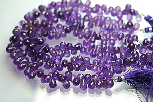 LKBEADS 25 cm pasmo, naturalny fioletowy ametyst mikrofasetowane krople kształt briolette, rozmiar 7-8 mm