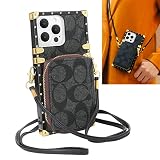 Luxury Designer Wallet Case Compatible with iPhone 14 Pro Max,Case with Crossbody Strap for Women Gi