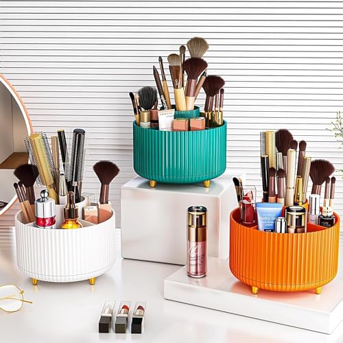Image of Boniry 360 Rotating Makeup Brush Holder Organizer, Makeup Organizers Countertop, Makeup Organization Skincare Storage for Cosmetics, Nail Polish, Art Supply, Bathroom Vanity Desktop Cup (Orange)