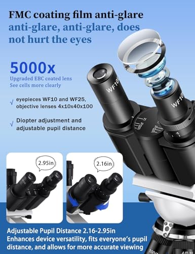 Image of Microscope for Adults 40X-5000X Magnification Lab Grade with Dual Mechanical Stages and HD USB (Compound Microscope)