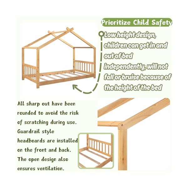 Bellemave floor house beds wood montessori bed frame twin size platform bed with headboard footboard for kids boys girls teens natural  urban country home decor