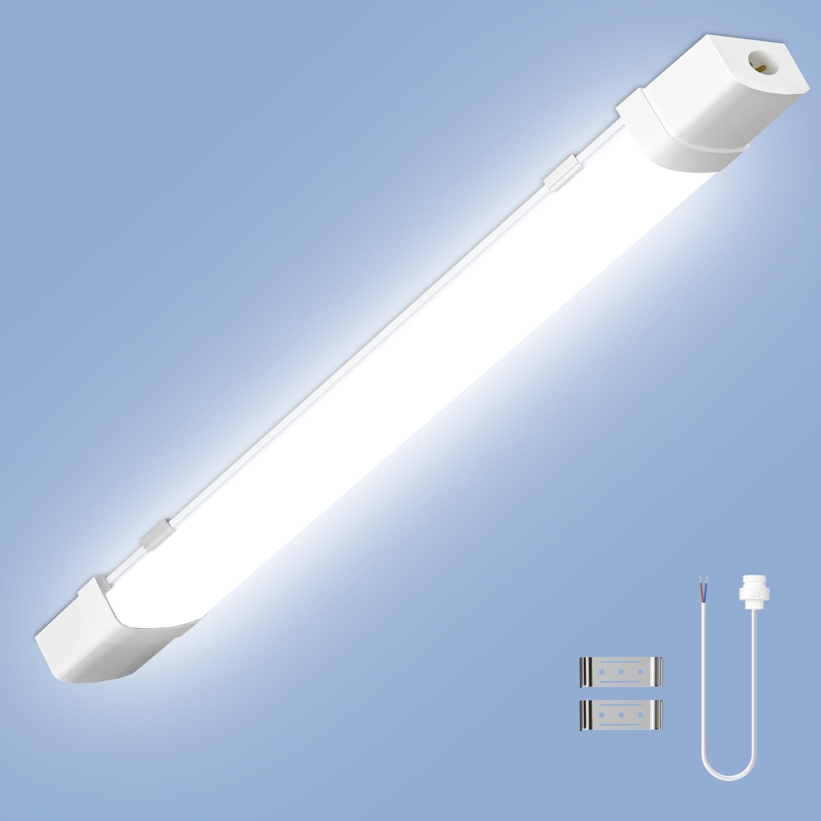 wowspeed 4FT 120CM Led Batten Light with Motion and 4FT Cable, 6500K IP65 Waterproof Led Tube Light Loft Lights, 40W Strip Sensing Neon Lights for Garage Office Workshop Basement Bathroom Kitchen
