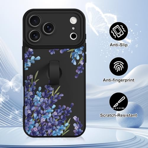 Gukalong Phone Case for Phone 17 Pro 6.3 Inch Lavender Purple Floral Flower Slim Phone Cover with Strap Stand Heavy Duty Shockproof Protective Anti-Scratch Kickstand Case for Women by Gukalong - Image 4