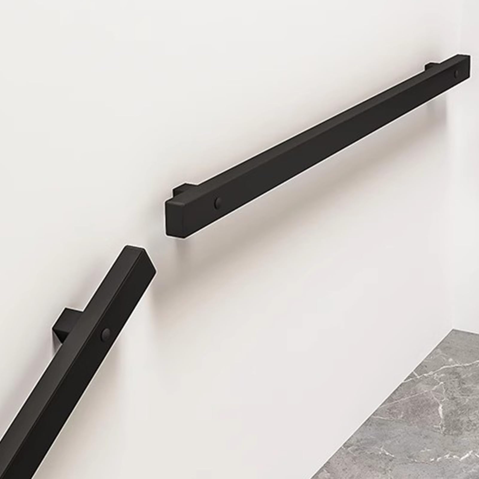 Fkxsxaz Black 2Ft~10Ft Stair Handrail Square Tube Stairs Rails Wall Mounted Hand Railing Brackets Metal Wrought Iron Banister Rail Kit Staircase Grab Bar For Loft Porch Deck Walls(16Ft/480