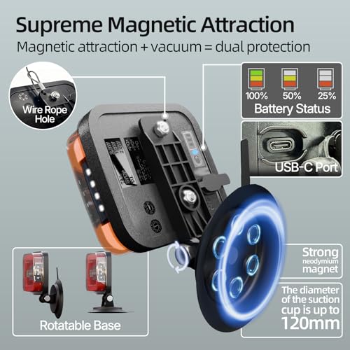 Image of Wireless Trailer Lights Magnetic, Anti-Loss Large Portable Rechargeable Cordless Trailer Lights Kits with Reflectors for Tow Truck, Boat, RV, Turn Signal Brake Running Stop, IP67 Waterproof