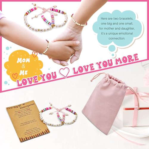 First Day of Kindergarten Mommy and Me Bracelets – Adjustable Mother Daughter Son Bracelets with Gift Card & Pouch – Back to School Gift for Kindergarten, Preschool, 1st Grade Girls4