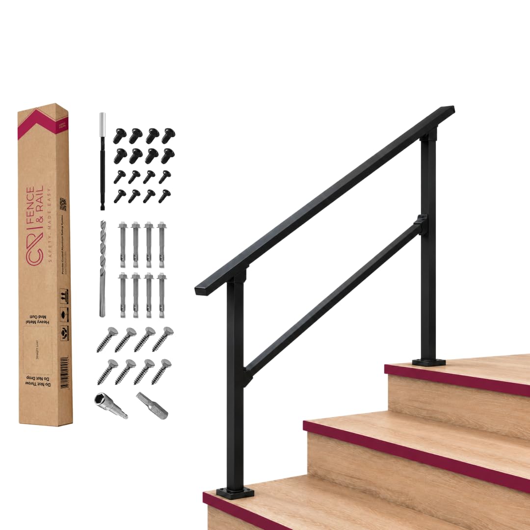 CHR Fence & Rail Hand Rails for Outdoor Steps, 3 Step Handrail & Indoor Stair Railing Kit, Railings for Outdoor Steps and Hand Rails for Porch Railing & Deck Hand Rail, 2-3 Step Railing