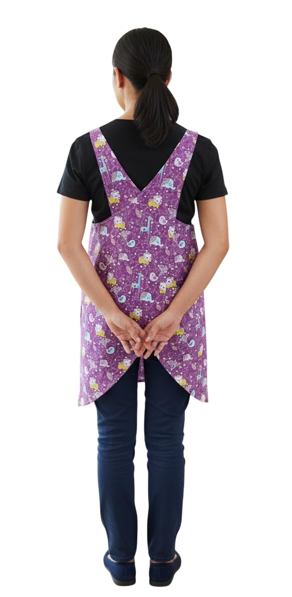 GALBA®. PACK Bata, Babi, Delantal Cruzado de maestra de educacion Infantil ANIMAL FANTASY + Funda Tablet 11" + Estuche Lapices + Lanyard + Llavero + Monedero TALLA M