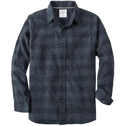 Dubinik® Mens Flannel Shirt Long Sleeve Plaid Flannel Shirt for Men Soft 100% Cotton Casual Button Down Shirts Regular Fit Grey Black Cover