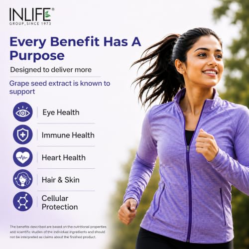 Image of INLIFE Grape Seed Extract Supplement 400mg, 95% OPC, 60 Veg Caps
