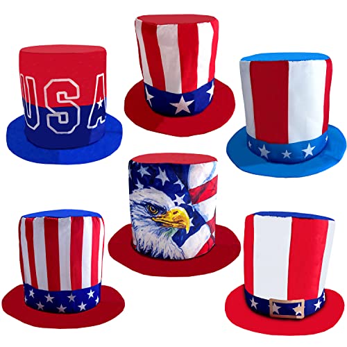 6-Pack-4th-of-July-Hat-American-Flag-Top-Hats-Patriotic-Hat-Party-Hats-Accessory-Red-White-and-Blue-Hats-for-Adult