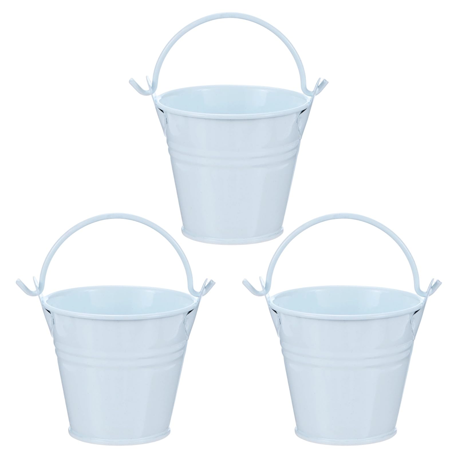 M METERXITY 3-Pack Small Metal Bucket with Handle, 2.4 x 2.2 Inch Iron Mini Buckets for Farmhouse Flower/Garden Planters/Decorative Table Centerpieces [Milky]
