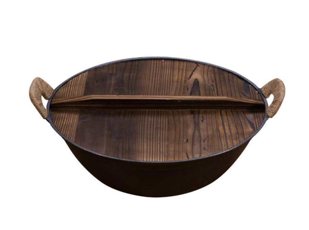 黒いノンスティック鉄製フライパン 木製ハンドル 蓋付き 黒いノンスティック鉄製フライパン 木製ハンドル 蓋付き