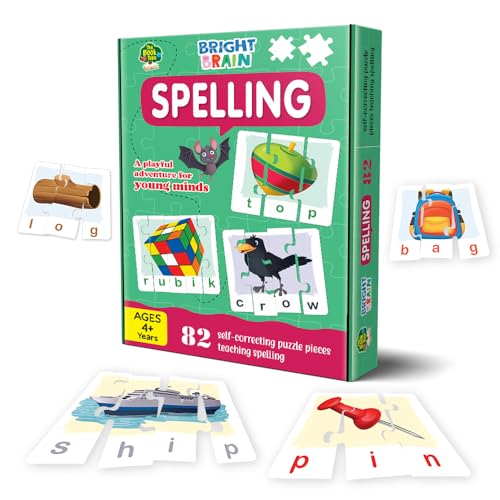 Image of The Book Tree Bright Brain Spellings 82 Piece (20 Sets) Jigsaw Puzzle for Preschoolers, Educational Toy for Learning Space, Gifts for Kids Ages 3 to 6 by Majestic Book Club
