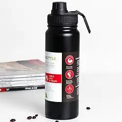 Garrafa Térmica Esportiva 800ml Aço Inox 304 Preta Academia Tampa Antivazamento Alça Dobrável BPA Free Parede Dupla Vácuo Fria 12h Quente 8h Infusor Frutas Portátil Elegante Durável