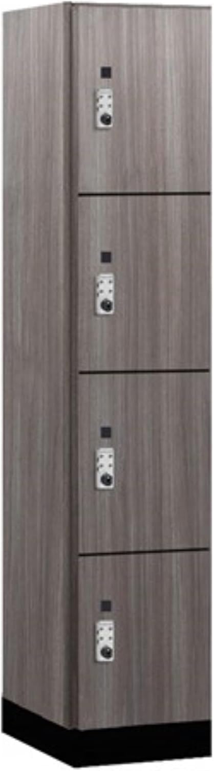 Salsbury 15" Wide Premier Wood Locker-Four Tier-1 Wide-6 Feet High-21 Deep-Skyline Walnut-Silver Resettable Combination Locks
