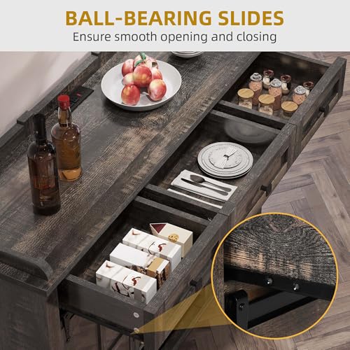 DWVO 53" Farmhouse Coffee Bar Cabinet, Sideboard Storage Cabinets Buffet Cabinet with Storage, 3 Drawers & Sliding Barn Door for Kitchen & Living Room, Dark Rustic Oak