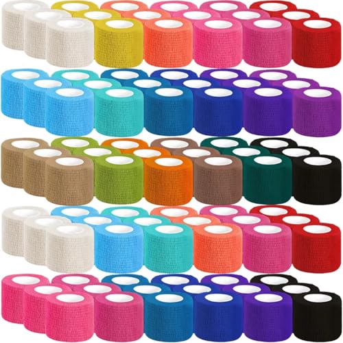 90 Pack Colorful Self Adhesive Bandage Wrap Bulk 2 Inch x 5 Yards Cohesive Bandage Vet Wrap Breathable Elastic Self-Adherent Tape for Stretch Athletic Sports Wrist Ankle Dogs Pet Vet Wrap 18 Colors