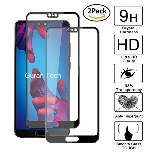 Guran 2 Paquete Protector de Pantalla para Huawei P20 Full Coverage Vidrio Cristal Templado 100 Cobertura Completa Film Negro