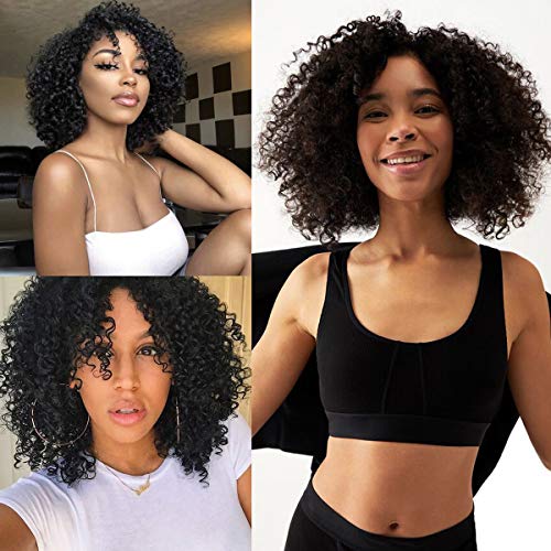 Short Curly Human Hair Wigs for Black Women, 100% Brazilian Remy Hair Full Head Easy Wear Wigs Curly Wave Bob Wigs,150% Density Glueless None Lace Front Machine Made (12 Inch, Darkest Brown)