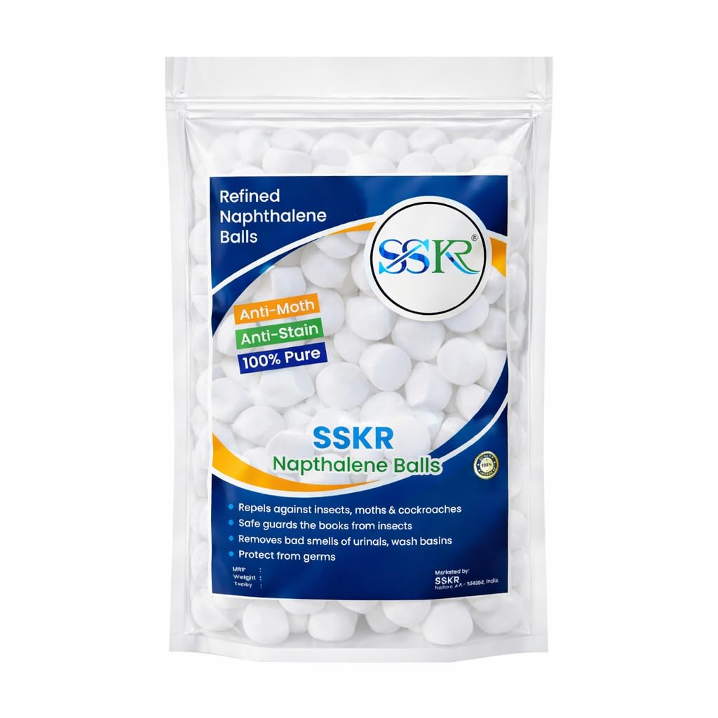 SSKR Refined Naphthalene Balls | Anti-Moth & Anti-Insect Protection | 100% Pure | Wardrobe, Cupboard, Toilet Odour Remover - Pack of 100 GMS-image-32