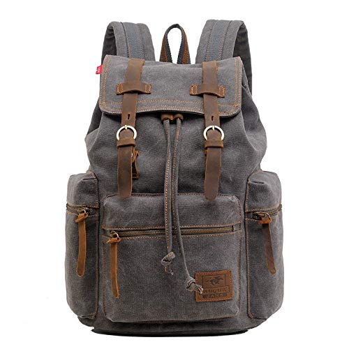 Ghjg Bolsa De Lona Retro Mochila Hombres Negra 15 Pulgadas Gris