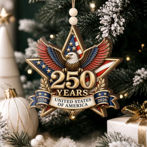 250 Years United States of America Ornament 2026 - Patriotic Bald Eagle Double Layer Wooden Hanging Christmas Tree - American Pride Gift for Veteran, Military Family, Patriot, History Buff, Collector - Image 2