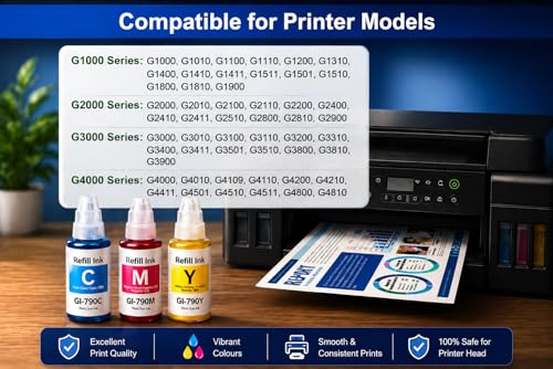Image of ROHINK GI-790 Series Refill Ink, Compatible with G1000, G1010, G1100, G2000, G2100, G3000, G3010, G3012, G3100, G4000, G4010 Printers (Canon Color Combo Pack 3)