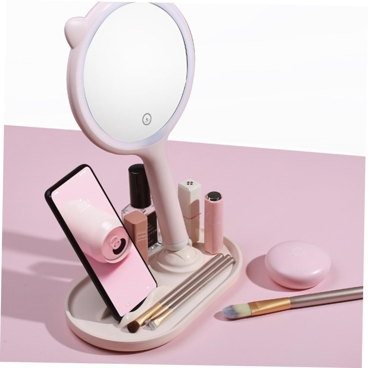SOIMISS Touchscreen LED Kosmetikspiegel mit USB Ladefunktion Tragbar und Hochauflösend 1200mah Akku Elegantes Rosa Abs Material für Reisen und Make Up Anwendung