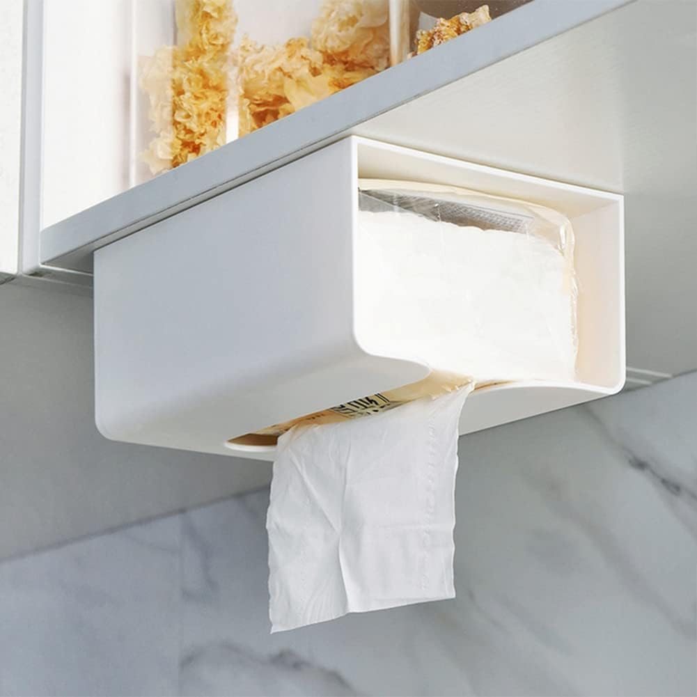 Tissue-Box-Abdeckung, selbstklebend, an der Wand montiert, Kosmetiktuch-Box, Serviettenhalter, Spender Papier Servietten Organizer für Tisch, nach Oben oder unten, unbedeckte Seite(Weiß)