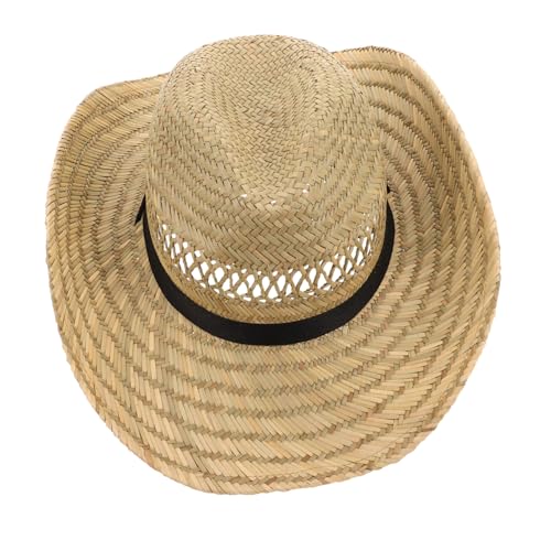 Uonlytech Sombrero de Paja Cowboy para Hombre ala Ancha Mano Protección Solar UV Ligero y Transpirable para Pesca Senderismo Playa y Actividades al Aire