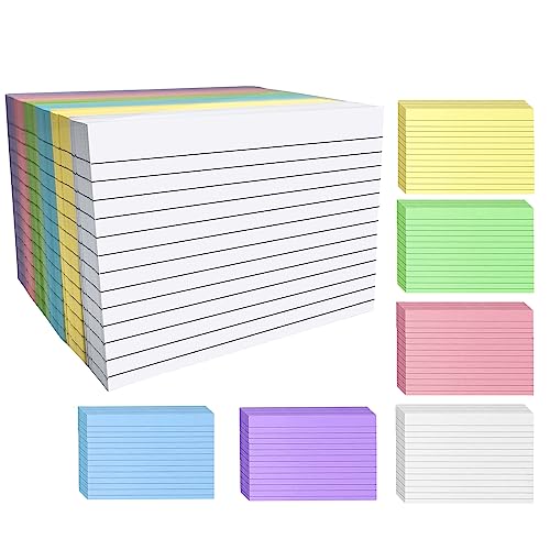 600 Sheets Revision Cards, A6 Index Cards 6x4 Ruled, 6 Colors Revision Flash Cards Coloured Record Cards Cue Cards Study Cards for Office Home School Learning(White,Blue,Yellow, Purple, Pink,Green)