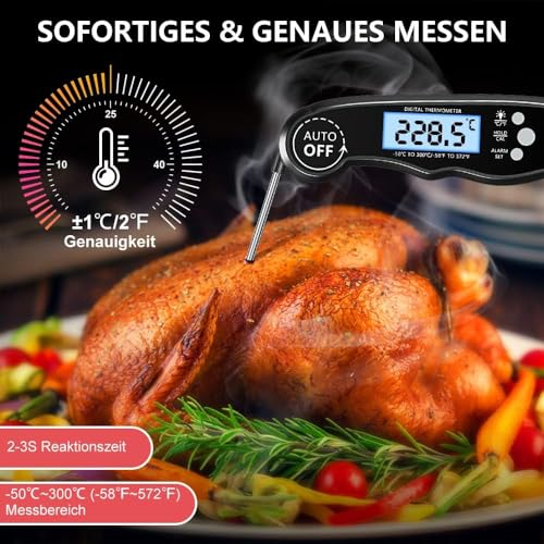CIRYCASE Fleischthermometer Digital, Sofort Ablesbares Bratenthermometer Grillthermometer, Externe Sonde mit 2 Lange Sonde & Magnet, Alarmfunktion, Backofenthermometer für... – Bild 3